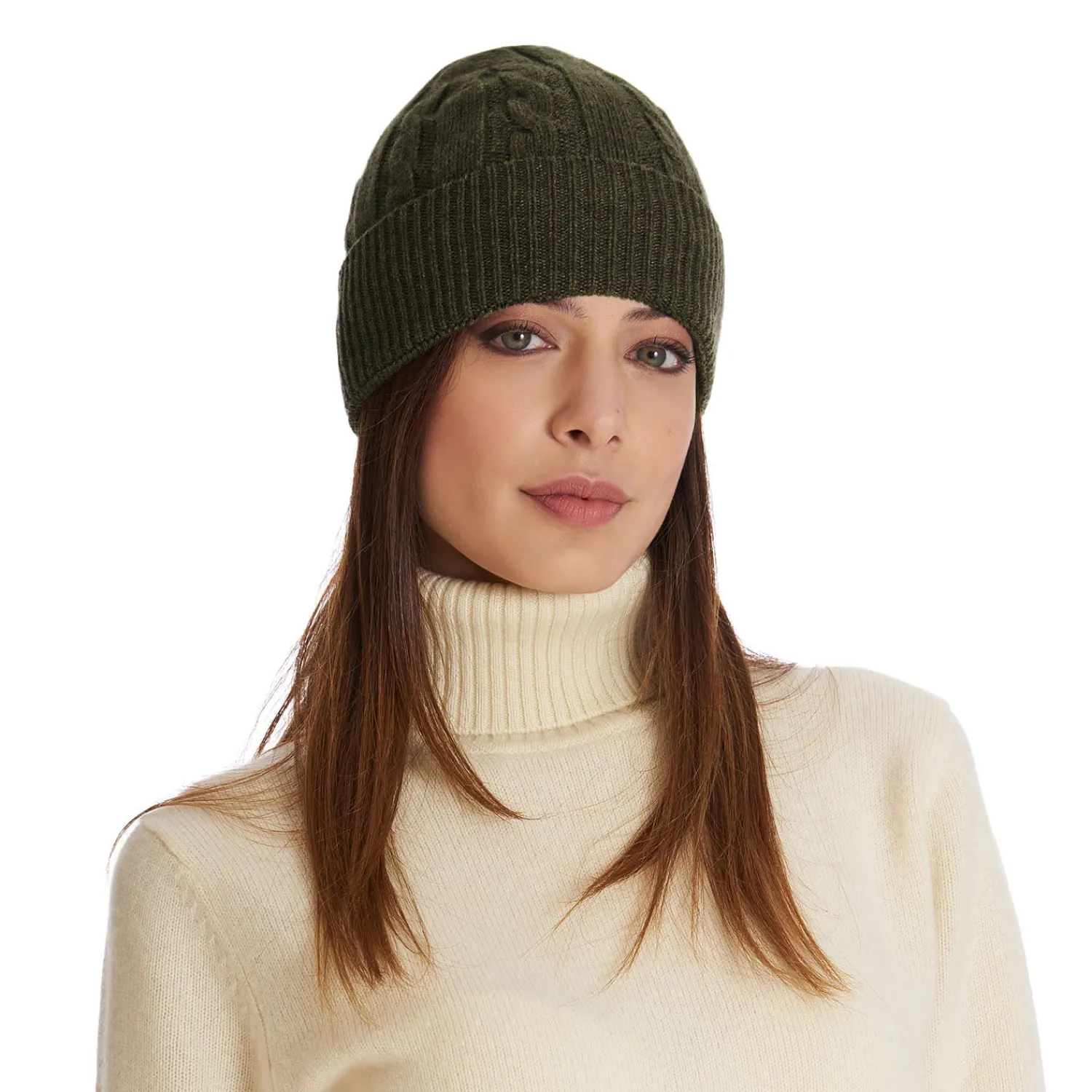 E.Marinella Cappelli|BERRETTO VERDE SCURO A trecce in cashmere