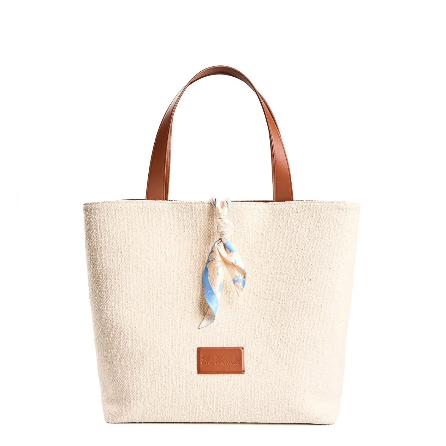 E.Marinella Tote Bag|BORSA BEACH In canvas e pelle liscia