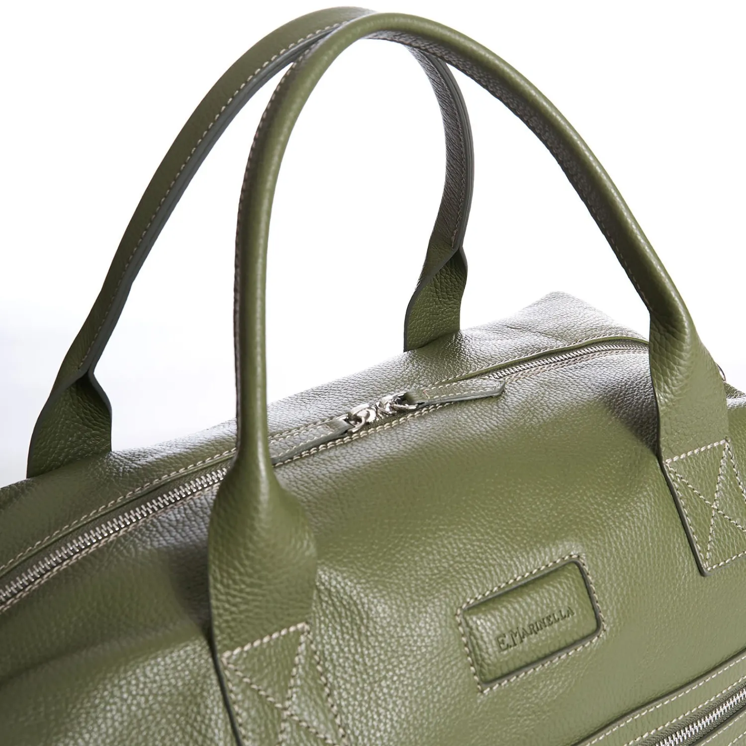 E.Marinella Borse Da Viaggio E Trolley|BORSA DA VIAGGIO VERDE OLIVA In pelle martellata
