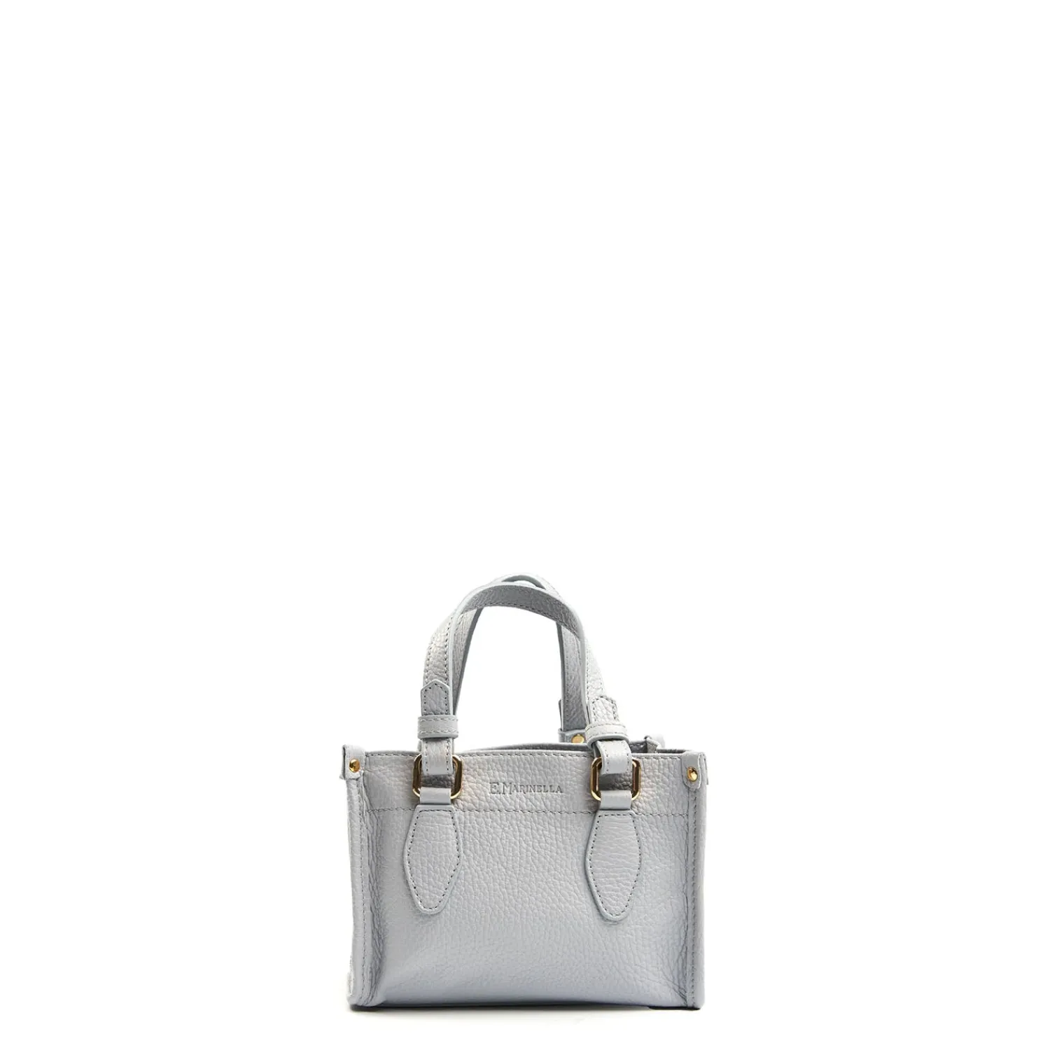 E.Marinella Mini Bag|BORSA SHOPPING MINI AZZURRO POLVERE In pelle martellata