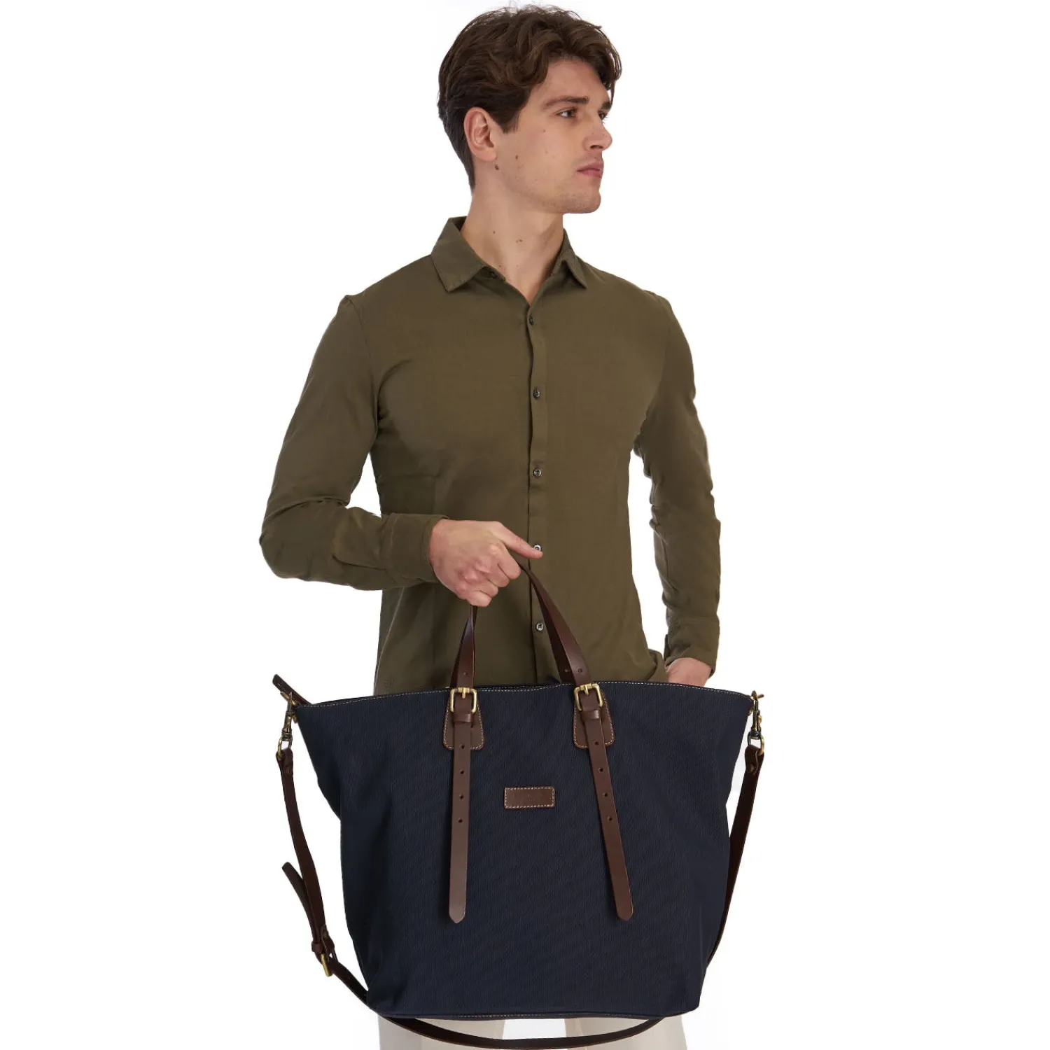 E.Marinella Borse Da Viaggio E Trolley|BORSA WEEKEND BLU SCURO In tela con rifinitute in pelle