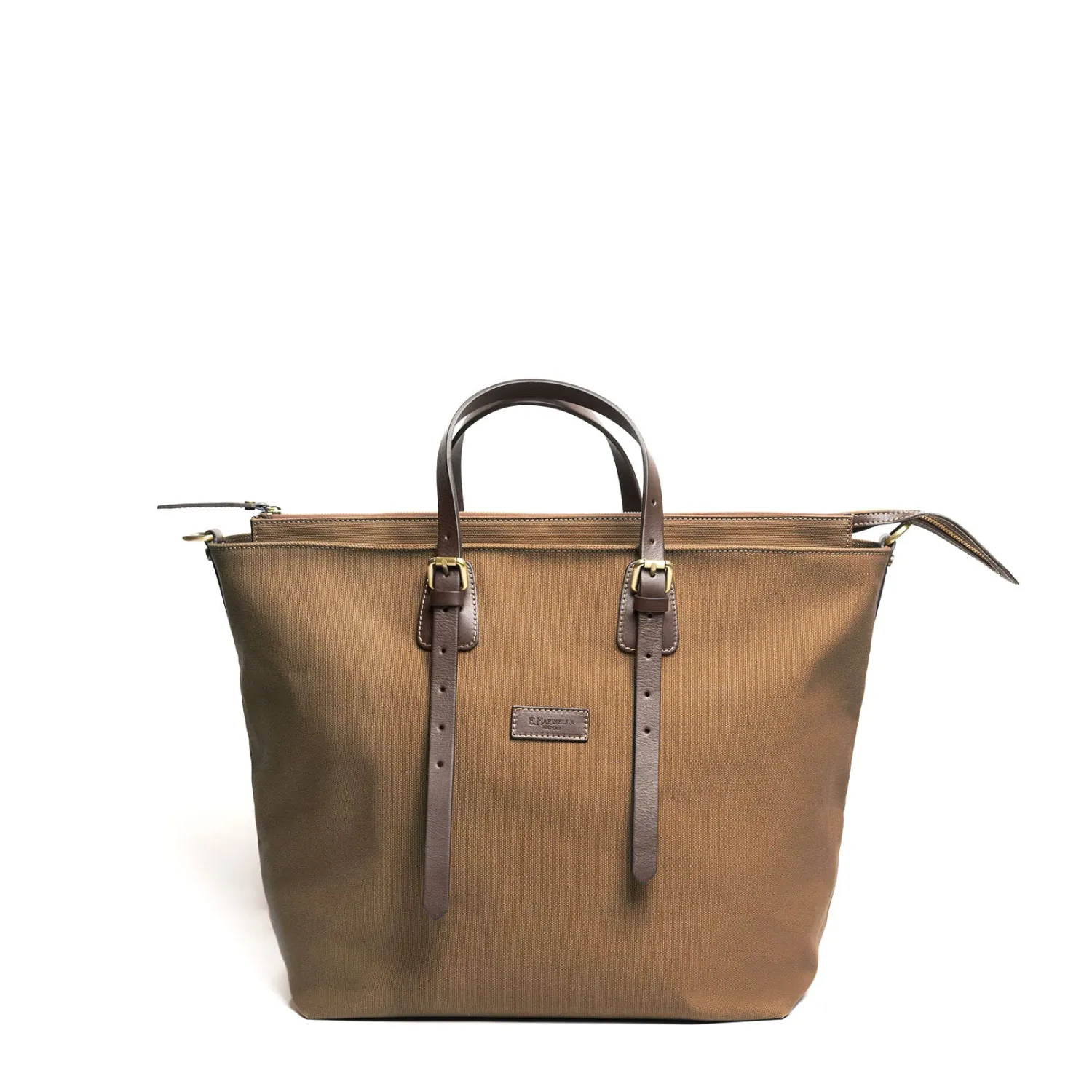E.Marinella Borse Da Viaggio E Trolley|BORSA WEEKEND MARRONE SCURO In tela con rifiniture in pelle