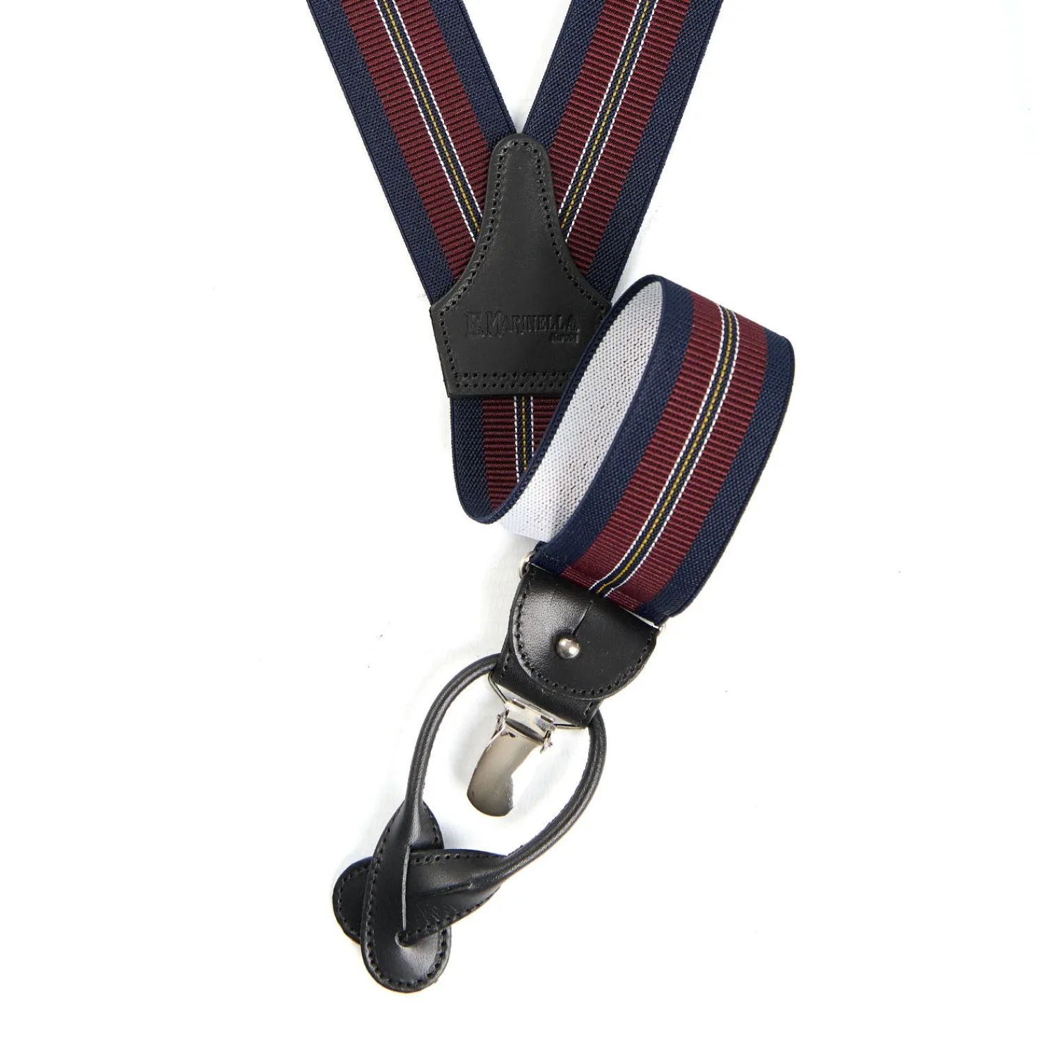 E.Marinella Bretelle|BRETELLE EM BLU SCURO E BORDEAUX Rigata