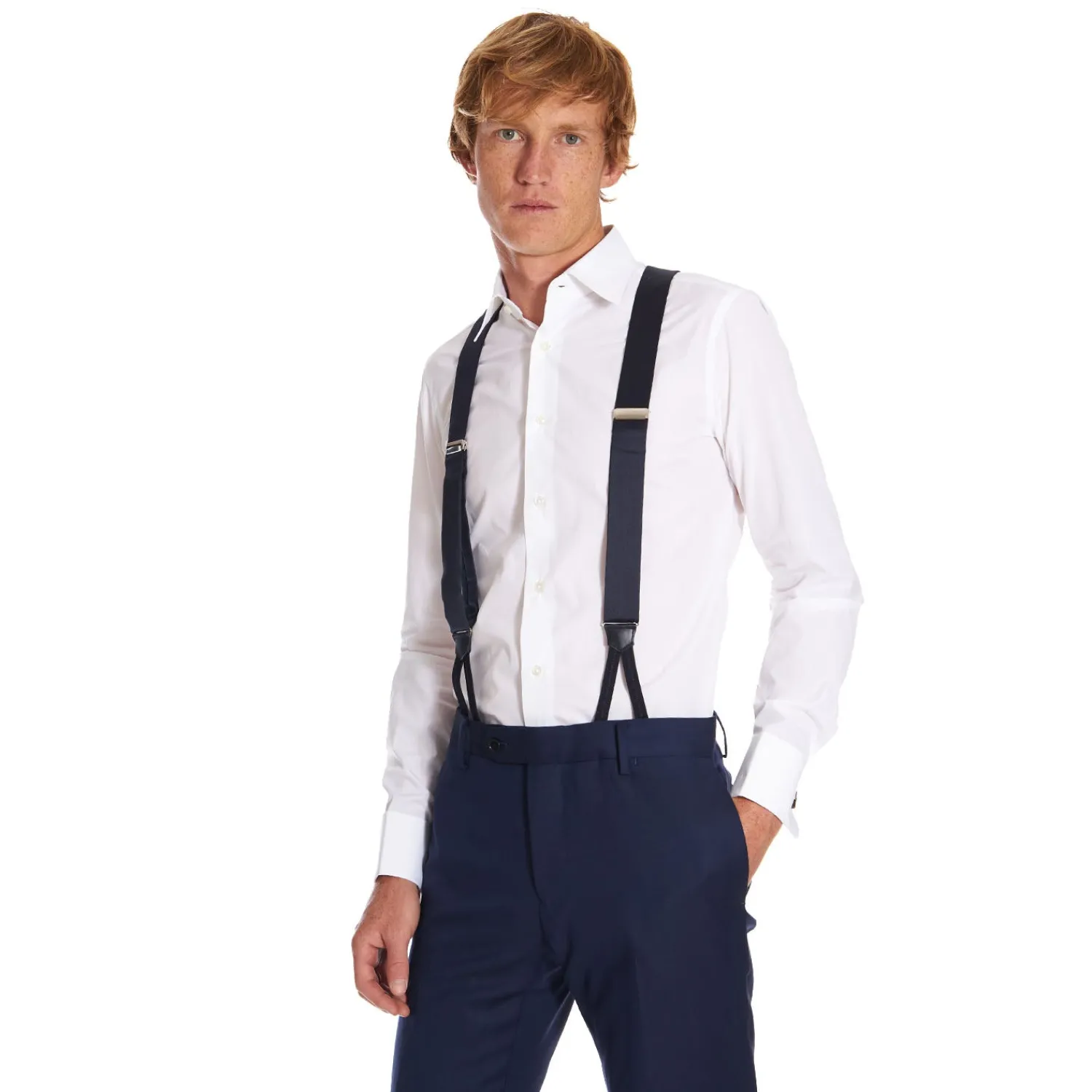 E.Marinella Accessori Per Lo Sposo|Bretelle|BRETELLE EM BLU SCURO In raso di seta 3,5 cm