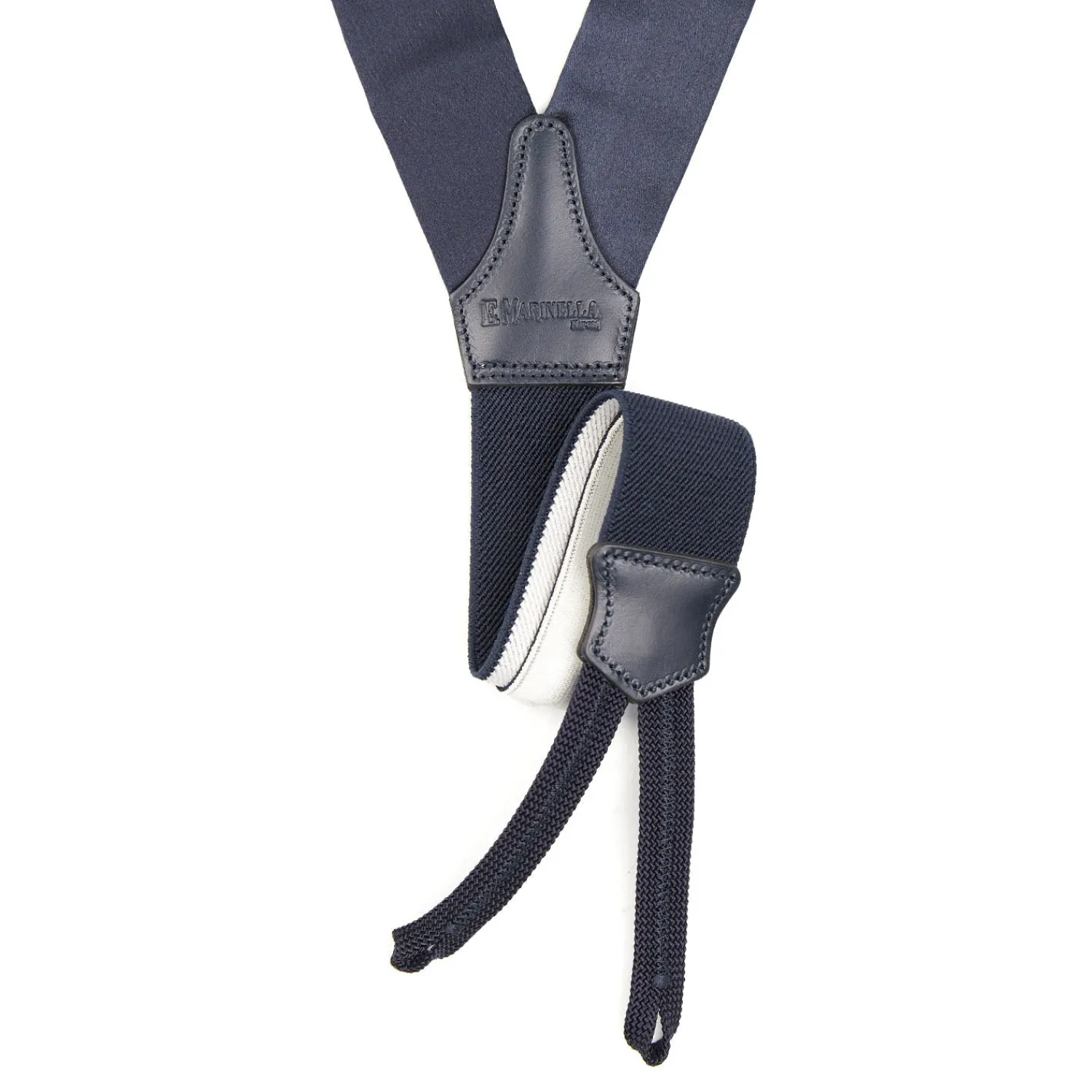 E.Marinella Accessori Per Lo Sposo|Bretelle|BRETELLE EM BLU SCURO In raso di seta 3,5 cm