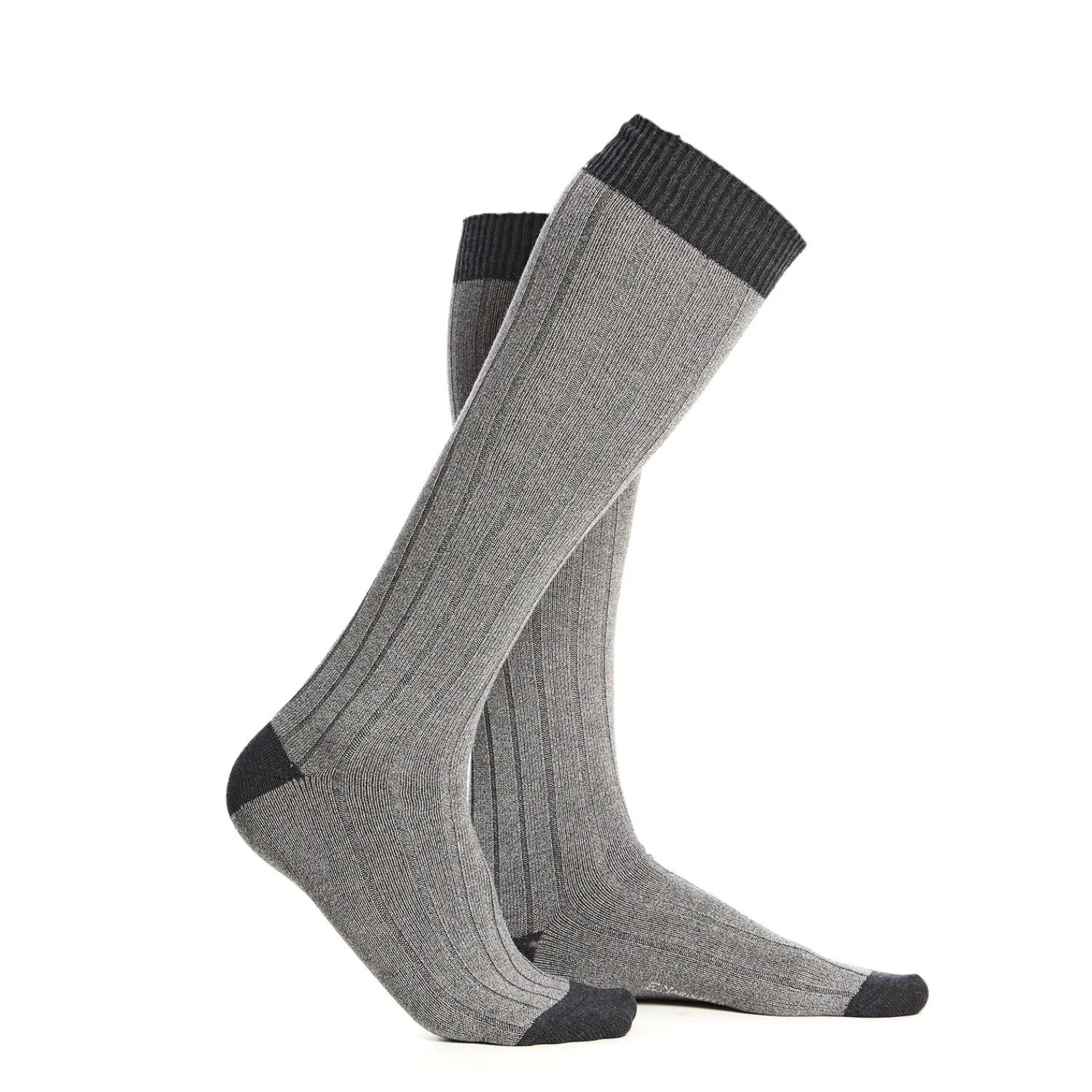 E.Marinella Calzini|CALZE LUNGHE BICOLORE GRIGIO CHIARO E SCURO IN COTONE Tinta unita
