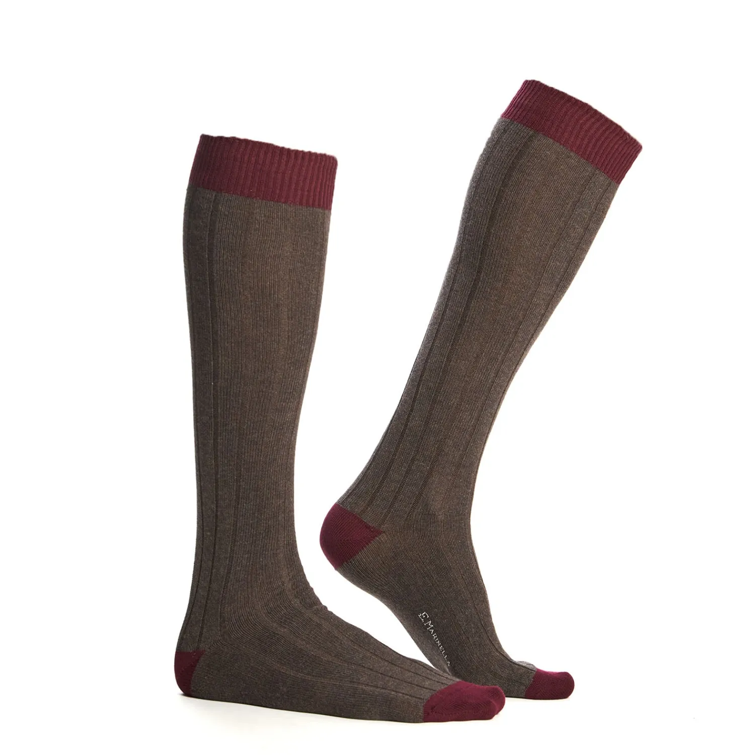 E.Marinella Calzini|CALZE LUNGHE BICOLORE MARRONE E BORDEAUX IN COTONE Tinta unita