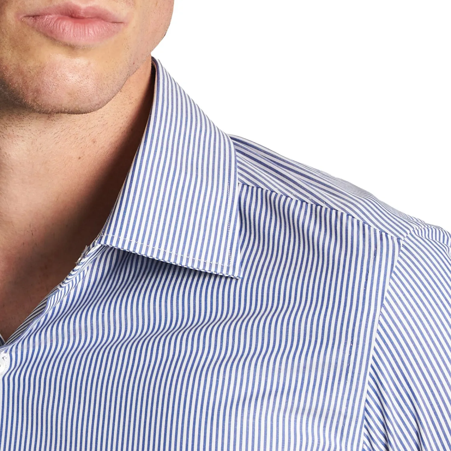 E.Marinella Camicie In Cotone|CAMICIA CLASSICA A RIGHE BIANCO E BLU SLIM In cotone popeline