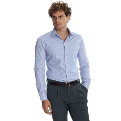 E.Marinella Camicie In Cotone|CAMICIA CLASSICA A RIGHE BIANCO E BLU SLIM In cotone popeline