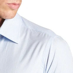 E.Marinella Camicie In Cotone|CAMICIA CLASSICA A RIGHE BIANCO E AZZURRO SLIM In cotone popeline