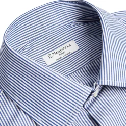 E.Marinella Camicie In Cotone|CAMICIA CLASSICA RIGHE BIANCO E BLU REGULAR In cotone popeline