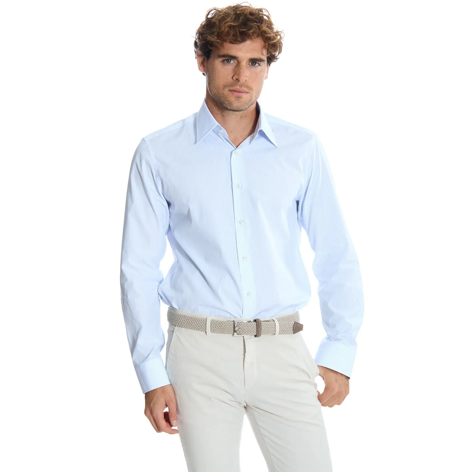 E.Marinella Camicie In Cotone|CAMICIA CLASSICA RIGHE BIANCO E AZZURRO REGULAR In cotone popeline