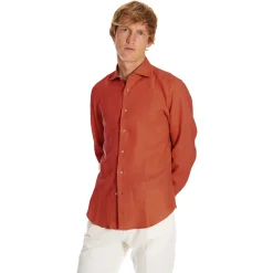 E.Marinella Camicie In Lino|CAMICIA IN LINO ARANCIONE Con bottoni in madreperla