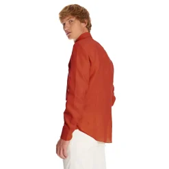 E.Marinella Camicie In Lino|CAMICIA IN LINO ARANCIONE Con bottoni in madreperla