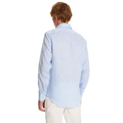 E.Marinella Camicie In Lino|CAMICIA IN LINO AZZURRA Con bottoni in madreperla