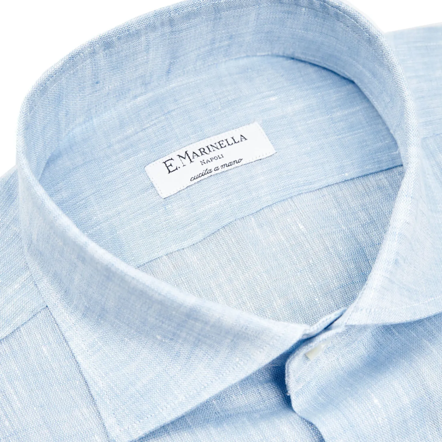 E.Marinella Camicie In Lino|CAMICIA IN LINO AZZURRA Con bottoni in madreperla