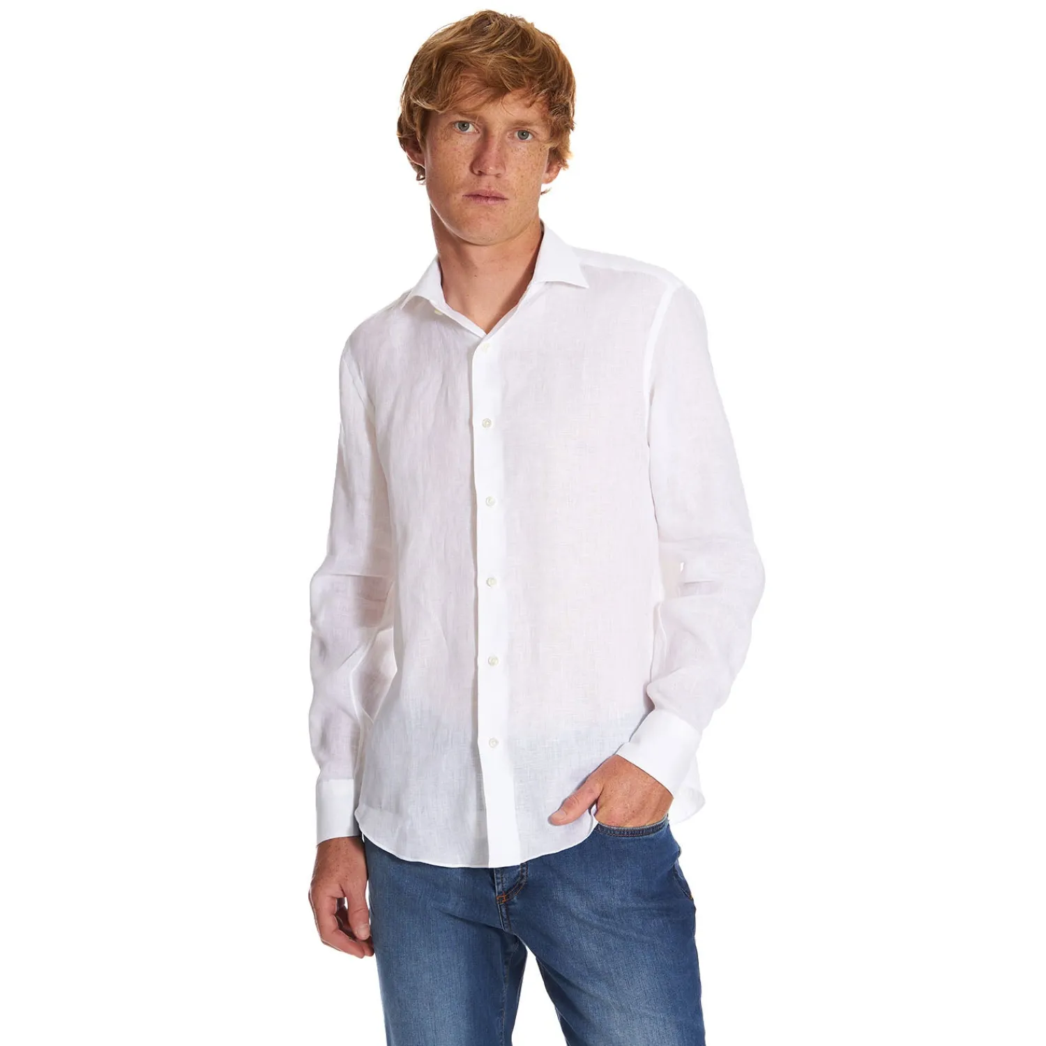 E.Marinella Camicie In Lino|CAMICIA IN LINO BIANCA Con bottoni in madreperla