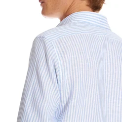 E.Marinella Camicie In Lino|CAMICIA IN LINO BIANCA E AZZURRA Rigata