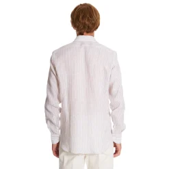 E.Marinella Camicie In Lino|CAMICIA IN LINO BIANCA E BEIGE Rigata