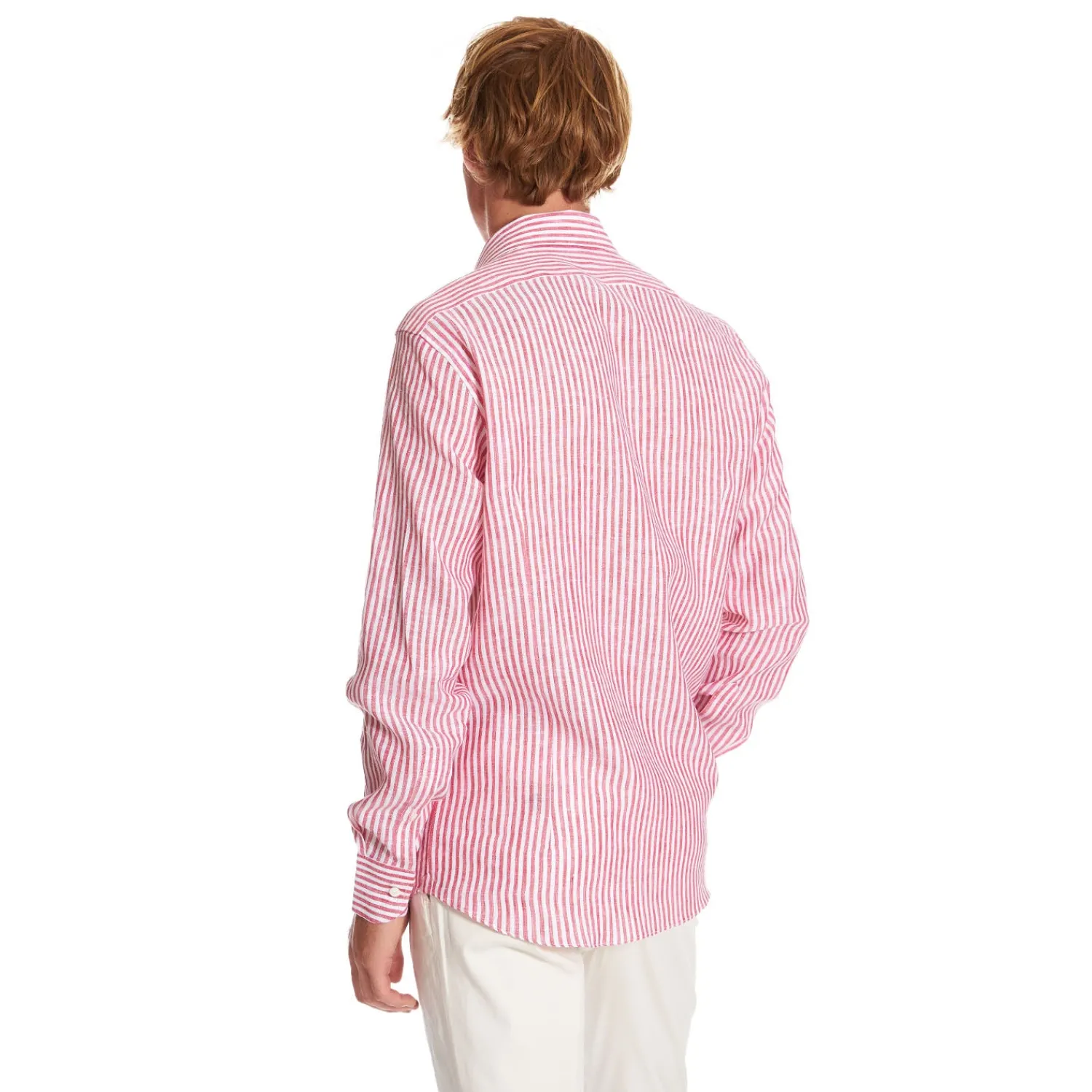 E.Marinella Camicie In Lino|CAMICIA IN LINO BIANCA E BORDEAUX Rigata