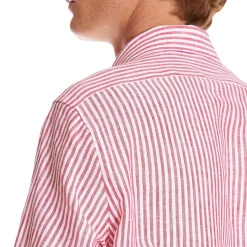E.Marinella Camicie In Lino|CAMICIA IN LINO BIANCA E BORDEAUX Rigata