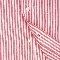 E.Marinella Camicie In Lino|CAMICIA IN LINO BIANCA E BORDEAUX Rigata