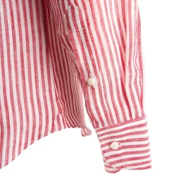 E.Marinella Camicie In Lino|CAMICIA IN LINO BIANCA E BORDEAUX Rigata