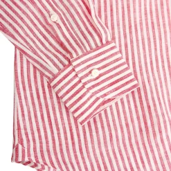 E.Marinella Camicie In Lino|CAMICIA IN LINO BIANCA E BORDEAUX Rigata