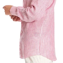 E.Marinella Camicie In Lino|CAMICIA IN LINO BIANCA E BORDEAUX Rigata