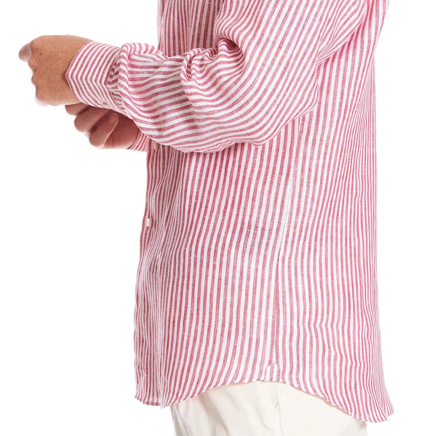 E.Marinella Camicie In Lino|CAMICIA IN LINO BIANCA E BORDEAUX Rigata