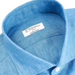 E.Marinella Camicie In Lino|CAMICIA IN LINO BLUETTE Con bottoni in madreperla