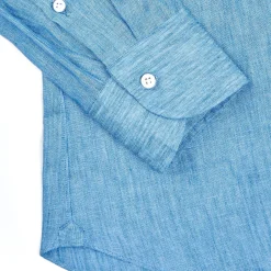 E.Marinella Camicie In Lino|CAMICIA IN LINO BLUETTE Con bottoni in madreperla