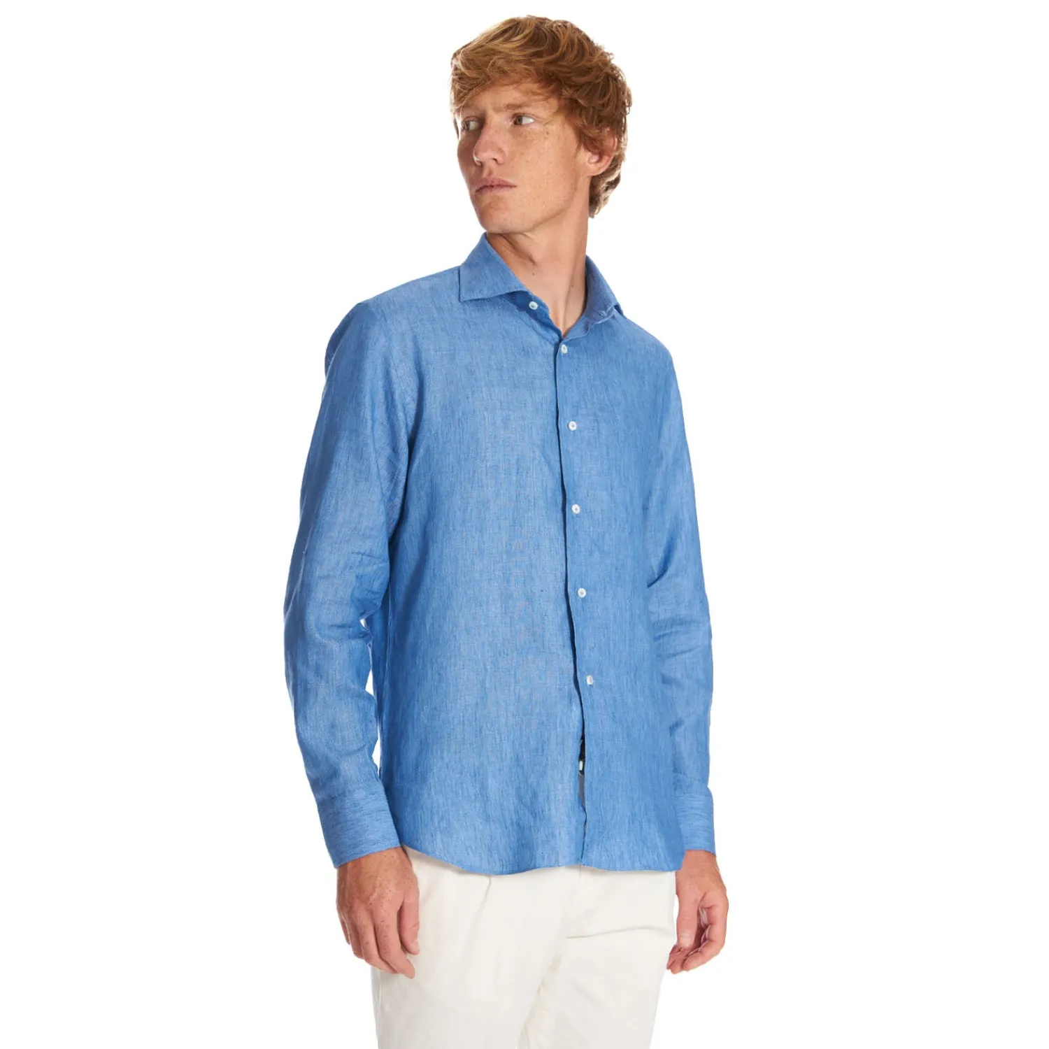 E.Marinella Camicie In Lino|CAMICIA IN LINO BLUETTE Con bottoni in madreperla