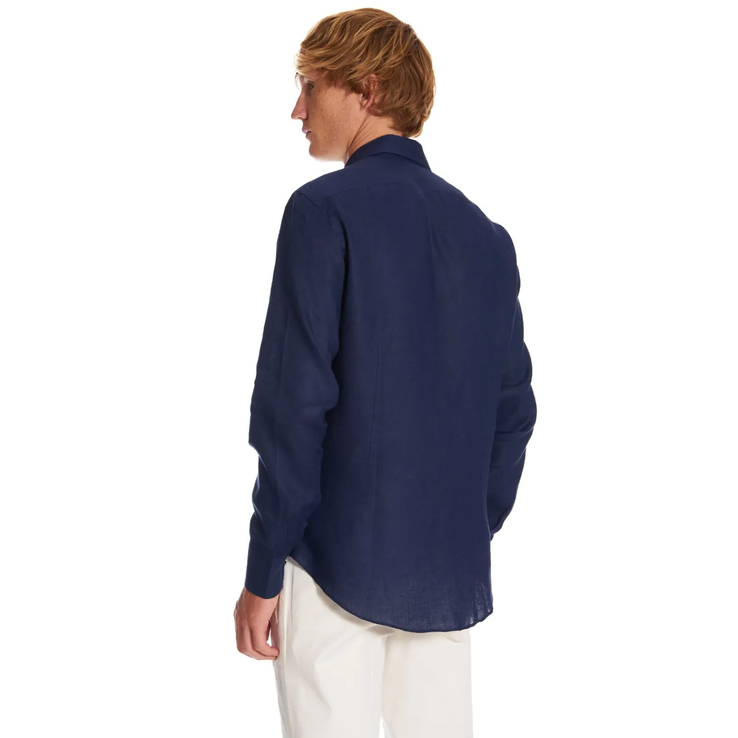 E.Marinella Camicie In Lino|CAMICIA IN LINO BLU NOTTE Con bottoni in madreperla