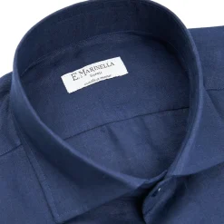 E.Marinella Camicie In Lino|CAMICIA IN LINO BLU NOTTE Con bottoni in madreperla