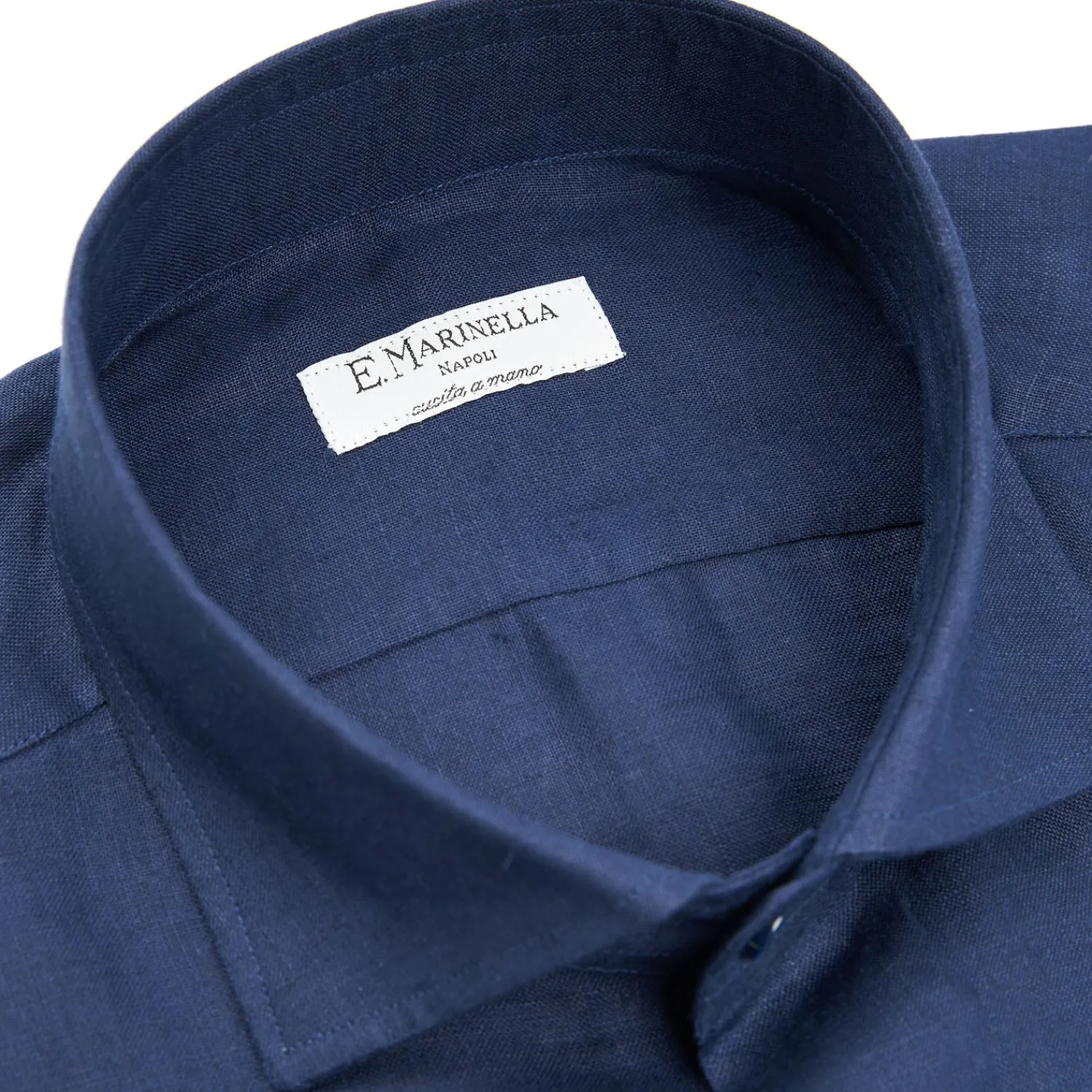 E.Marinella Camicie In Lino|CAMICIA IN LINO BLU NOTTE Con bottoni in madreperla