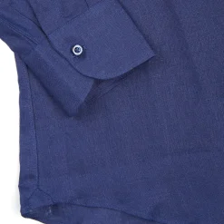 E.Marinella Camicie In Lino|CAMICIA IN LINO BLU NOTTE Con bottoni in madreperla