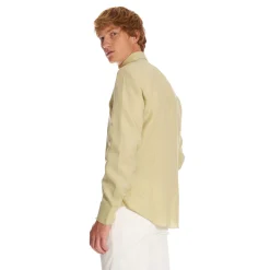 E.Marinella Camicie In Lino|CAMICIA IN LINO VERDE CHIARO Con bottoni in madreperla