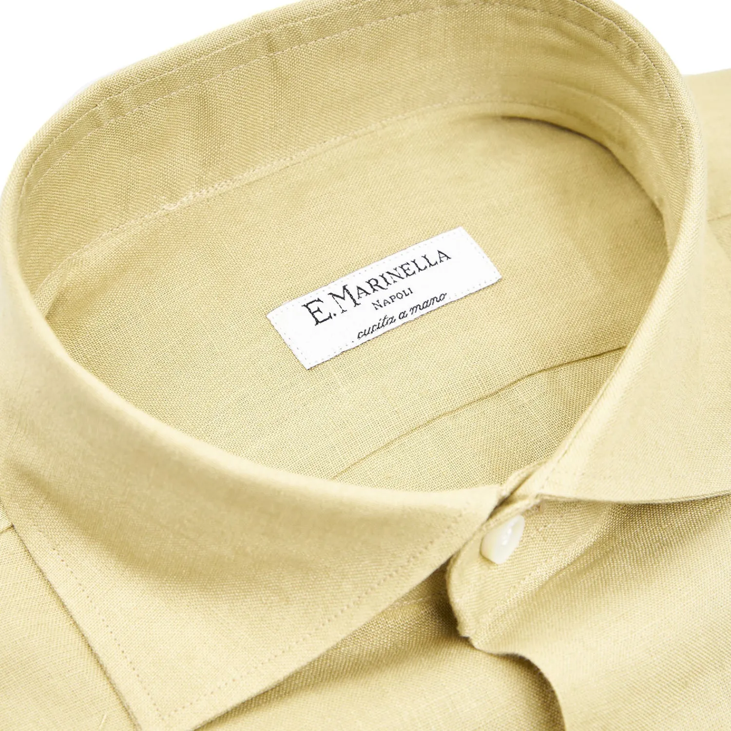 E.Marinella Camicie In Lino|CAMICIA IN LINO VERDE CHIARO Con bottoni in madreperla