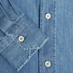 E.Marinella Camicie In Cotone|CAMICIA JEANS DELAVE Blu chiaro