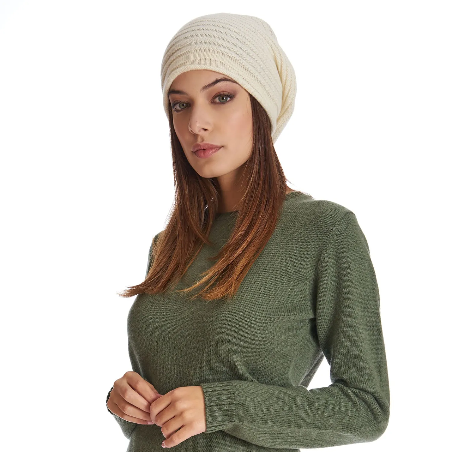 E.Marinella Cappelli|CAPPELLO BASCO A RIGHE BIANCO In cashmere