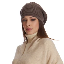 E.Marinella Cappelli|CAPPELLO BASCO A RIGHE MARRONE SCURO In cashmere