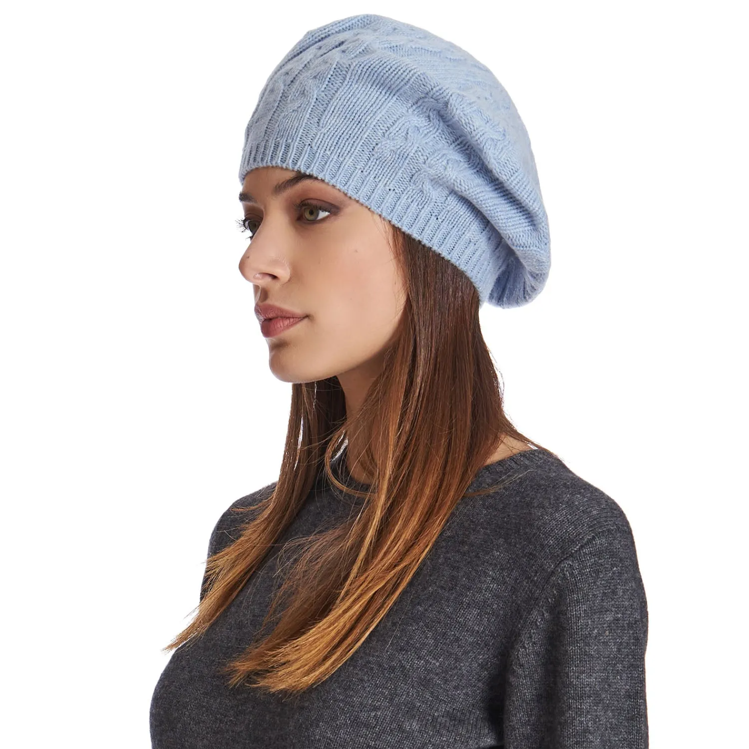 E.Marinella Cappelli|CAPPELLO BASCO A TRECCE AZZURRO In cashmere