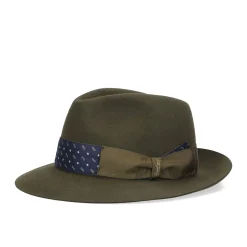 E.Marinella Cappelli|CAPPELLO MODELLO EUGENIO IN FELTRO VERDE SCURO Con dettagli in seta blu scuro