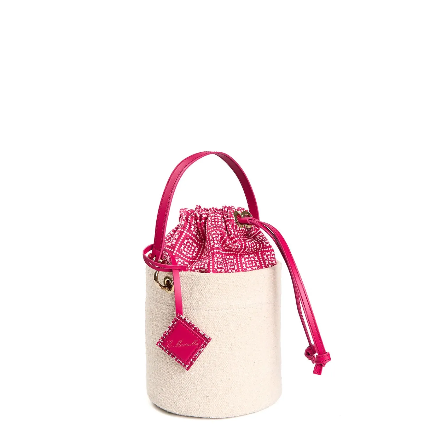 E.Marinella Mini Bag|CESTINO IN SETA E CANVAS FUCSIA Archivio inspiration 1982