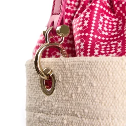 E.Marinella Mini Bag|CESTINO IN SETA E CANVAS FUCSIA Archivio inspiration 1982