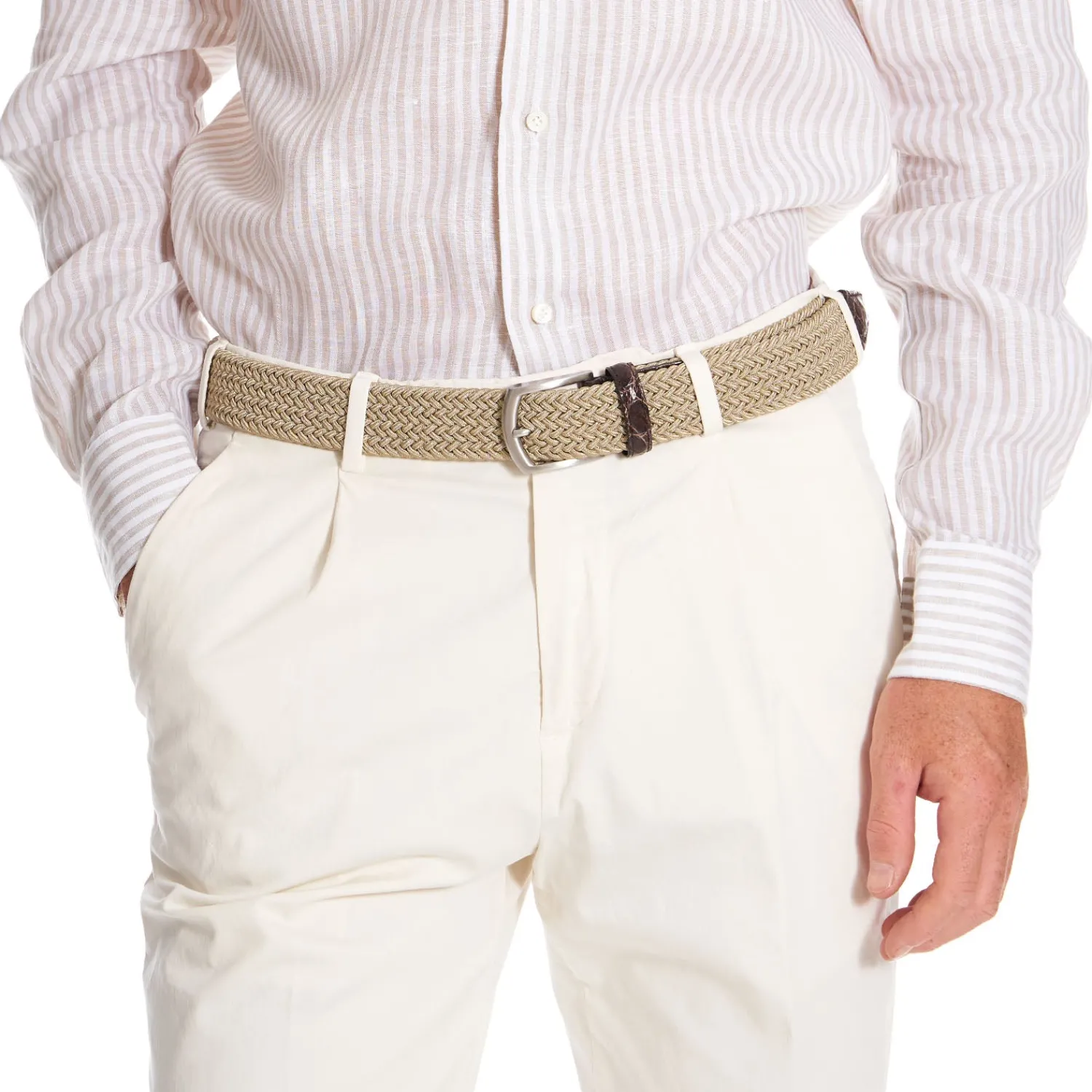 E.Marinella Cinture|CINTURA ELASTICA BEIGE Con finiture in coccodrillo