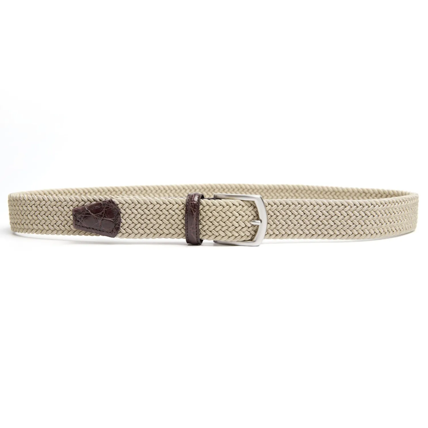 E.Marinella Cinture|CINTURA ELASTICA BEIGE Con finiture in coccodrillo