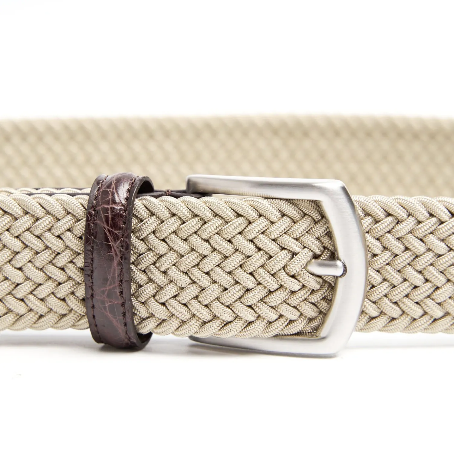 E.Marinella Cinture|CINTURA ELASTICA BEIGE Con finiture in coccodrillo