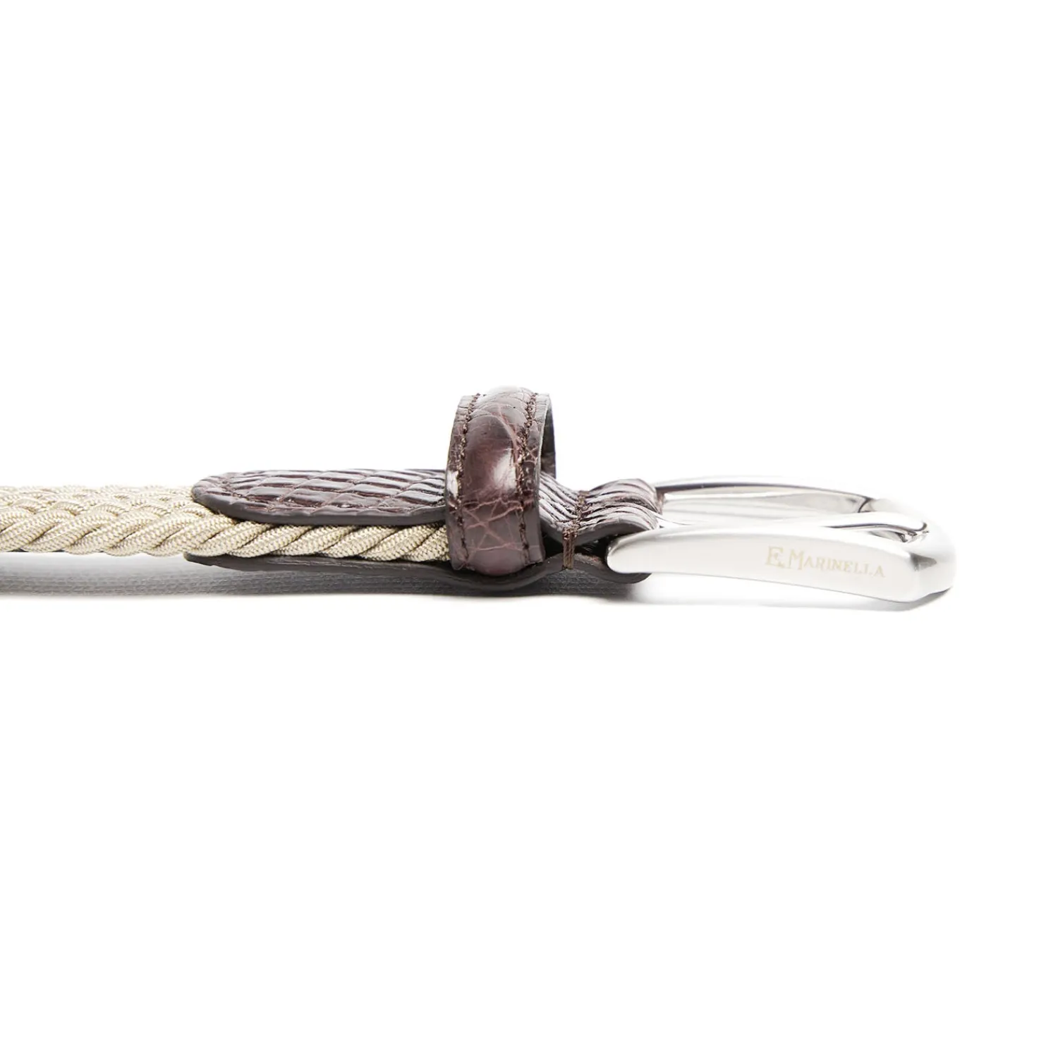 E.Marinella Cinture|CINTURA ELASTICA BEIGE Con finiture in coccodrillo